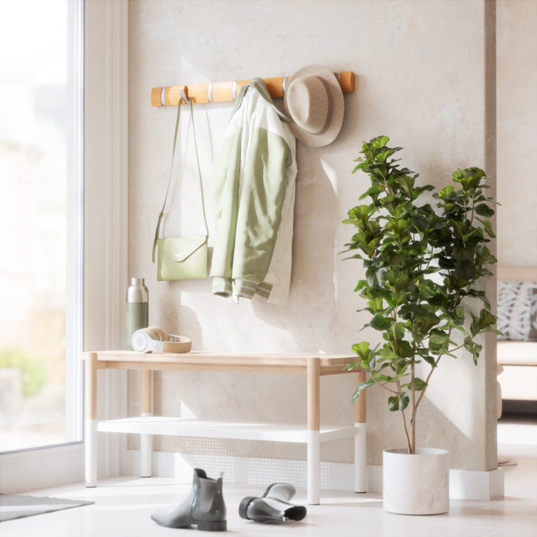 Modern Flip 8-Hook Natural Solid Wood Wall Mounted Coat Rack
