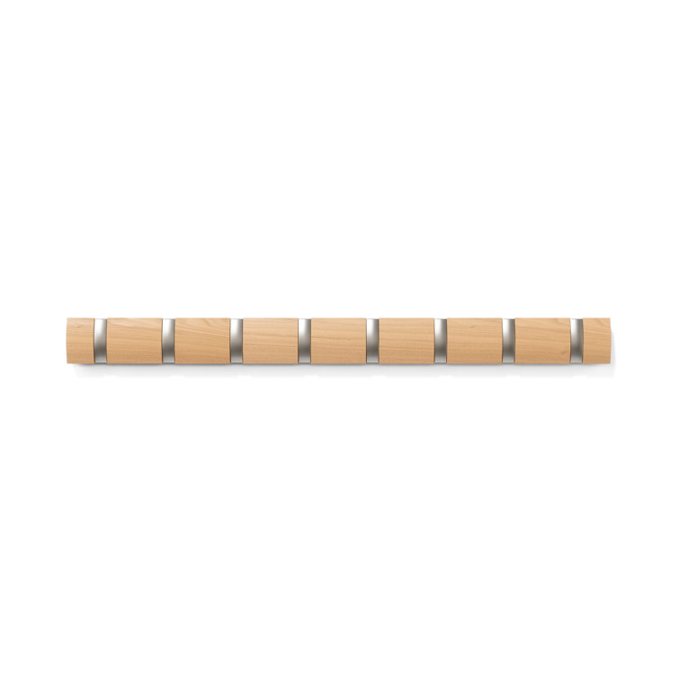 Modern Flip 8-Hook Natural Solid Wood Wall Mounted Coat Rack