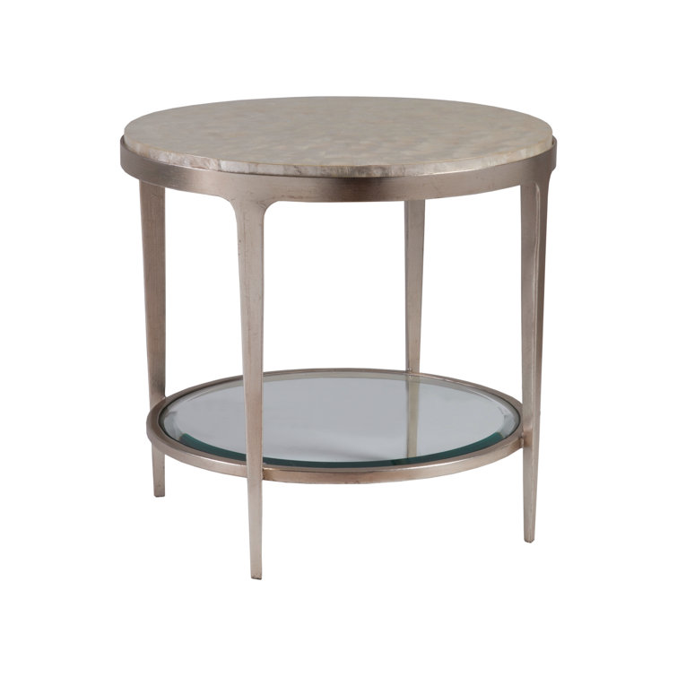 Silver Round Metal and Glass Contemporary End Table