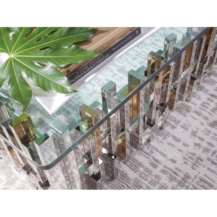 Cityscape Contemporary Silver Metal and Glass Rectangular Cocktail Table