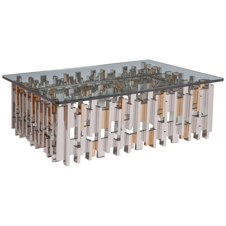 Cityscape Contemporary Silver Metal and Glass Rectangular Cocktail Table