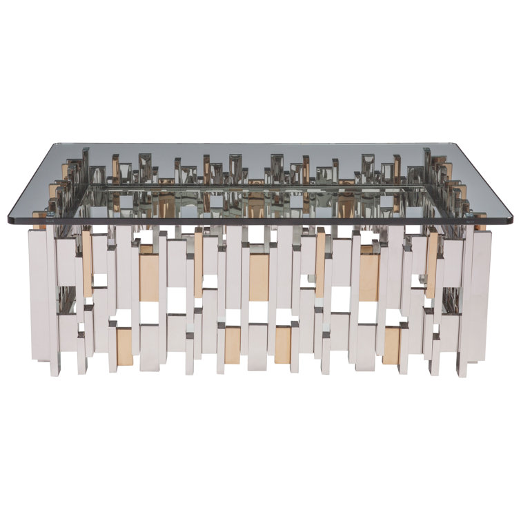 Cityscape Contemporary Silver Metal and Glass Rectangular Cocktail Table