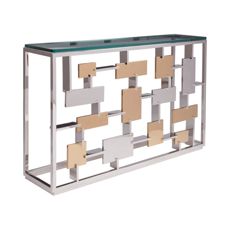 Cityscape Contemporary 54" Silver Metal & Glass Console Table