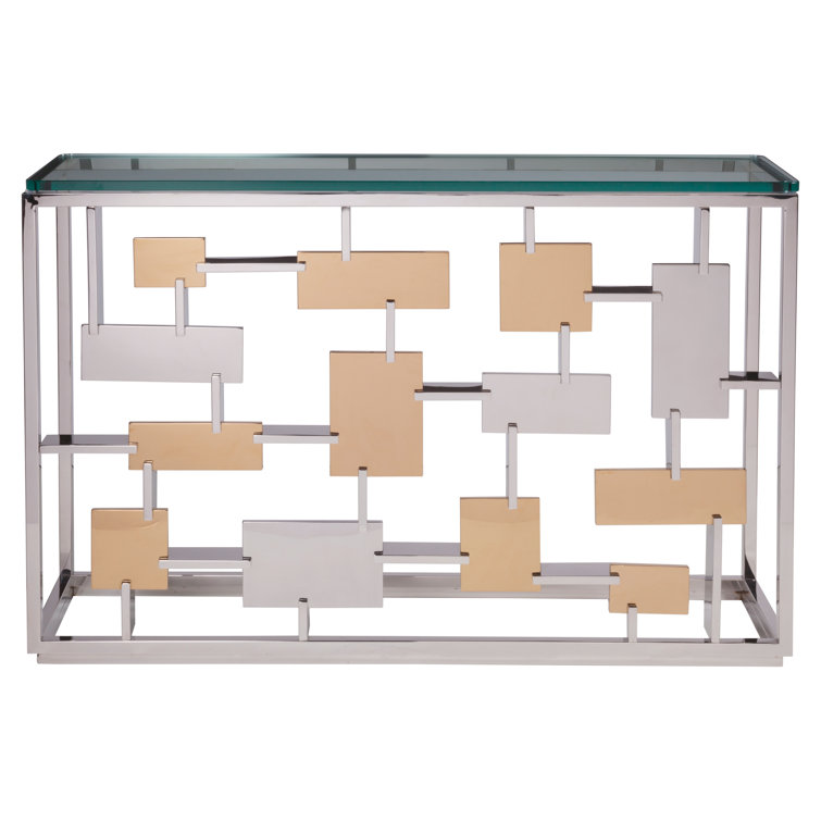 Cityscape Contemporary 54" Silver Metal & Glass Console Table