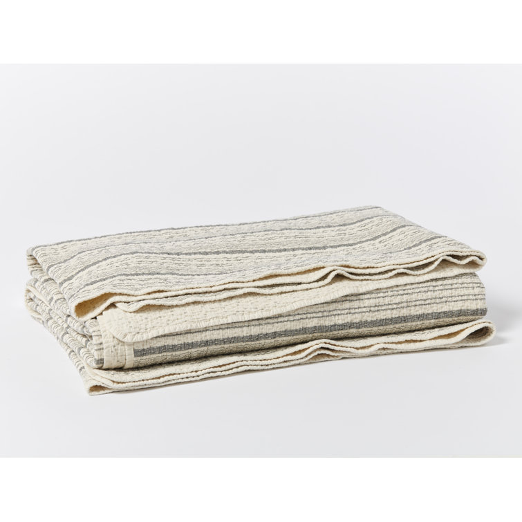 Alpine White Organic Cotton Twin Coverlet with Kantha Stitch Texture