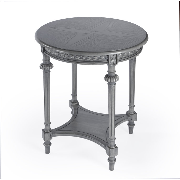 Hellinger Elegant Round Gray Wood Lamp Table with Shelf
