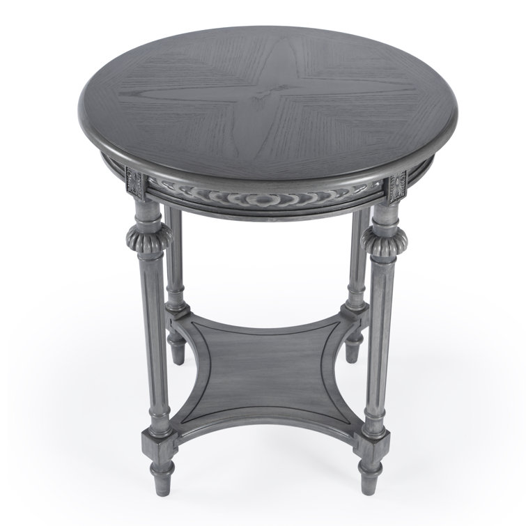 Hellinger Elegant Round Gray Wood Lamp Table with Shelf