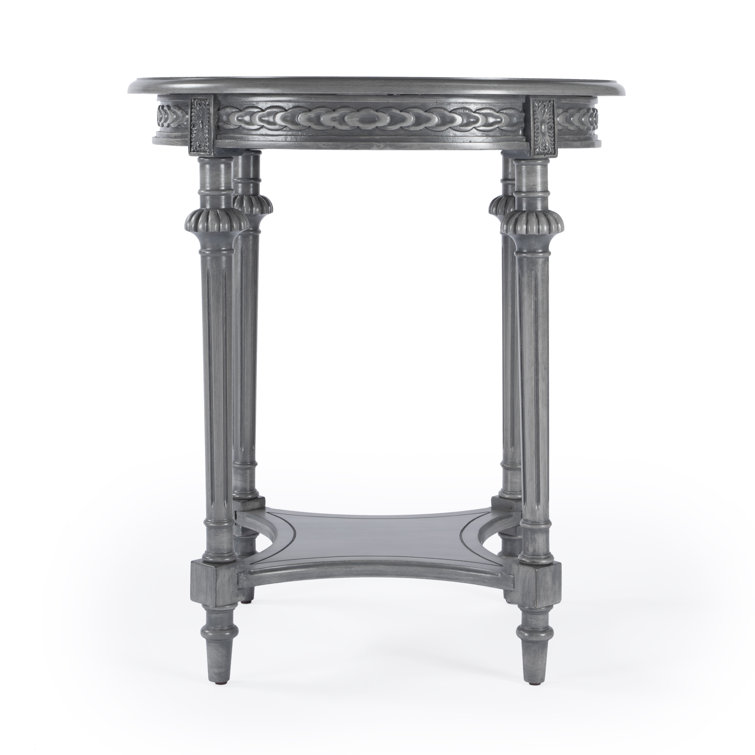 Hellinger Elegant Round Gray Wood Lamp Table with Shelf
