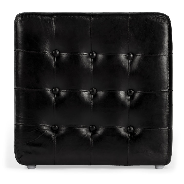Leon 112'' Black Genuine Leather Tufted Cube Ottoman