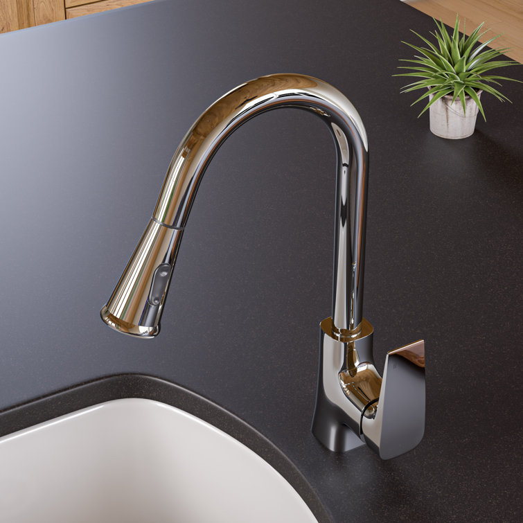 Polished Chrome Gooseneck Pull Down Kitchen Faucet with Spray