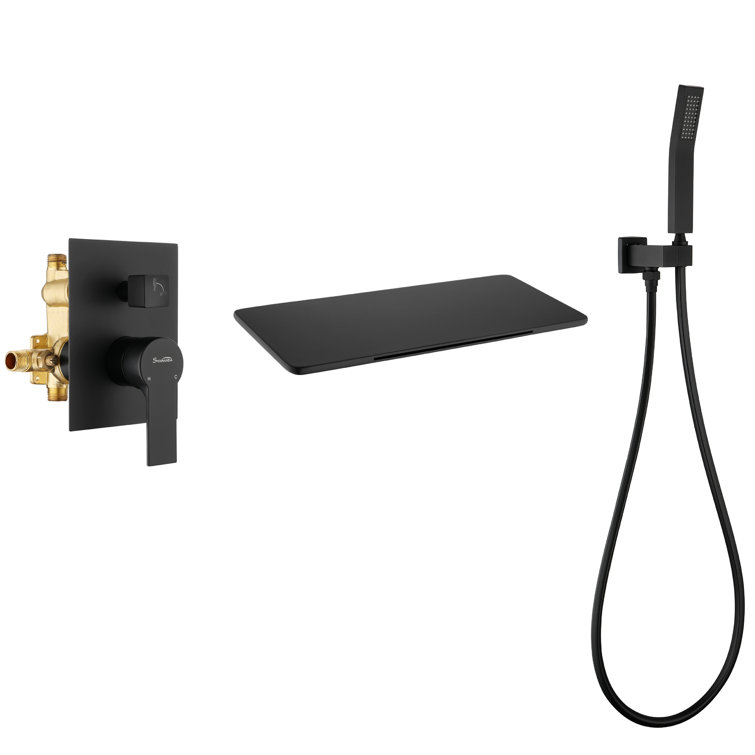 Matte Black Wall Mounted Tub Filler with Hand Shower