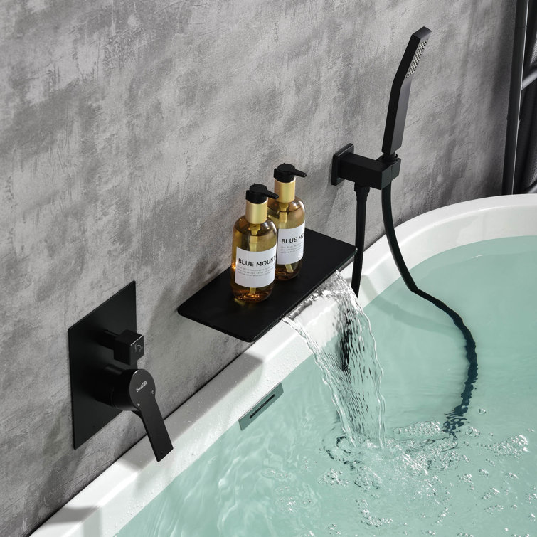 Matte Black Wall Mounted Tub Filler with Hand Shower