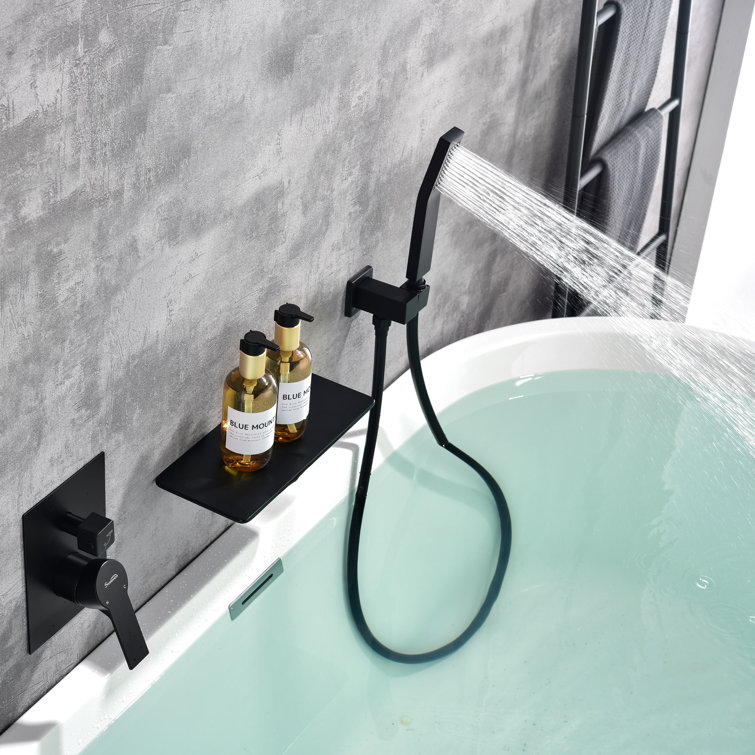 Matte Black Wall Mounted Tub Filler with Hand Shower