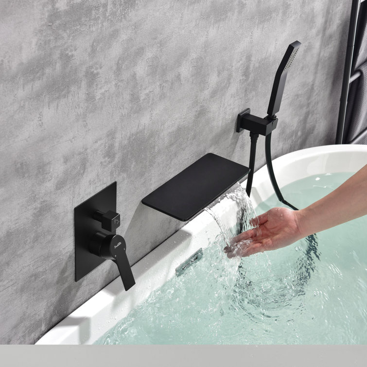 Matte Black Wall Mounted Tub Filler with Hand Shower