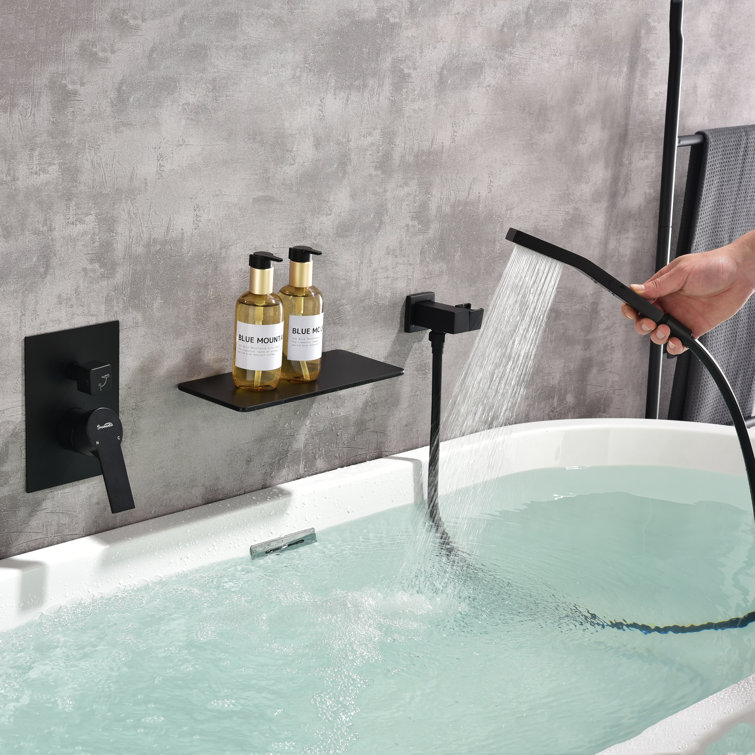 Matte Black Wall Mounted Tub Filler with Hand Shower