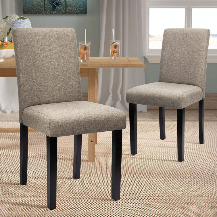 Beige Linen Upholstered Oak Parsons Dining Chairs, Set of 4