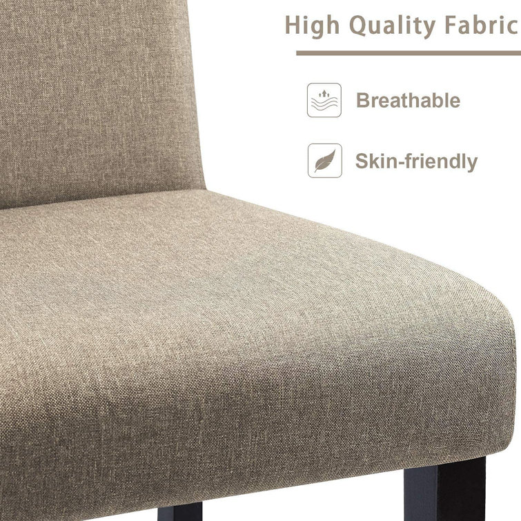 Beige Linen Upholstered Oak Parsons Dining Chairs, Set of 4
