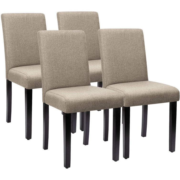 Beige Linen Upholstered Oak Parsons Dining Chairs, Set of 4