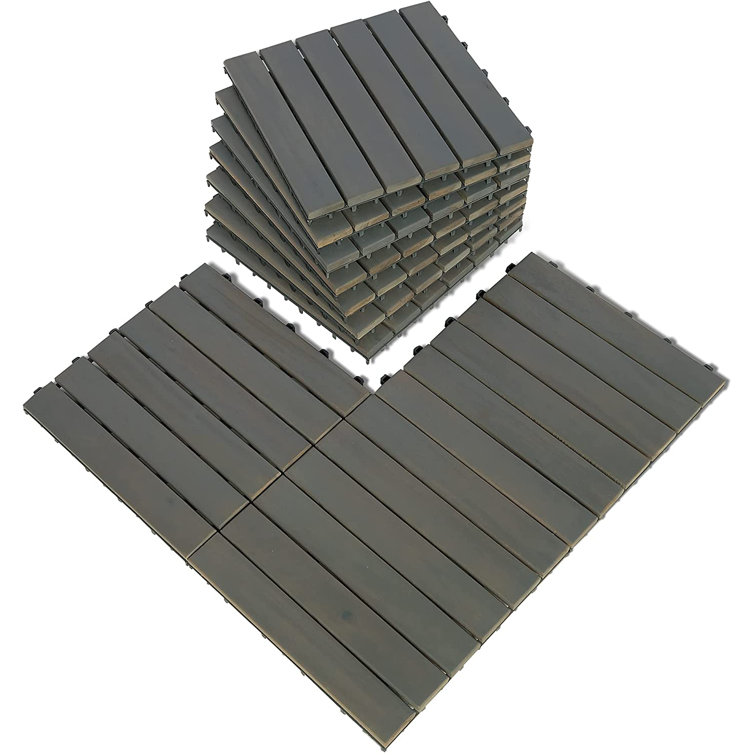 Light Gray Acacia Wood Interlocking Deck Tiles, 12" x 12"