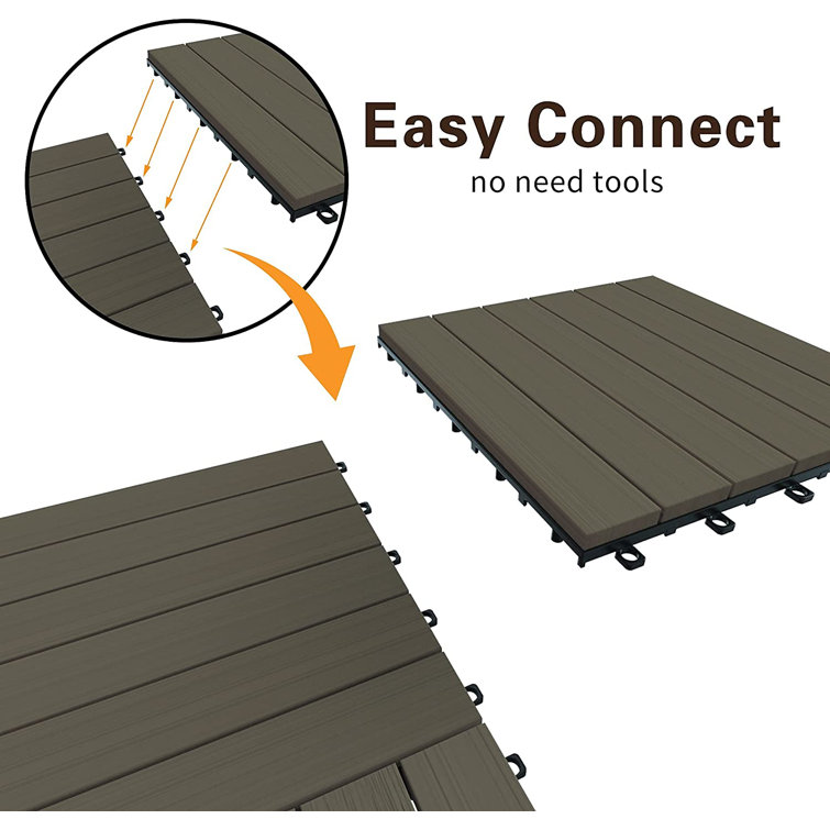 Light Gray Acacia Wood Interlocking Deck Tiles, 12" x 12"