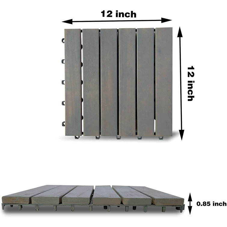 Light Gray Acacia Wood Interlocking Deck Tiles, 12" x 12"