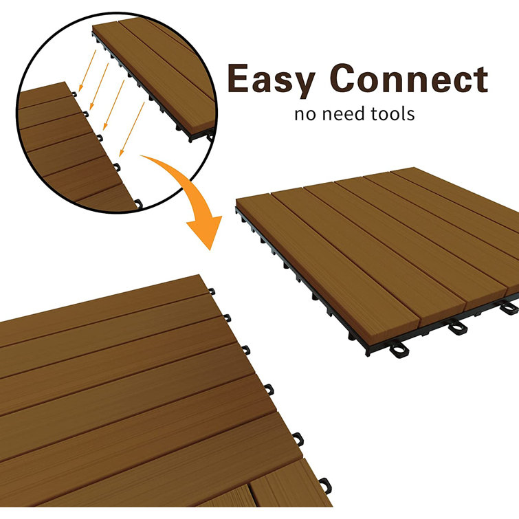 Light Brown Acacia Wood Interlocking Deck Tiles, 12" x 12"