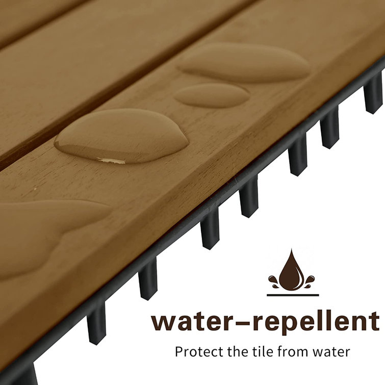 Light Brown Acacia Wood Interlocking Deck Tiles, 12" x 12"