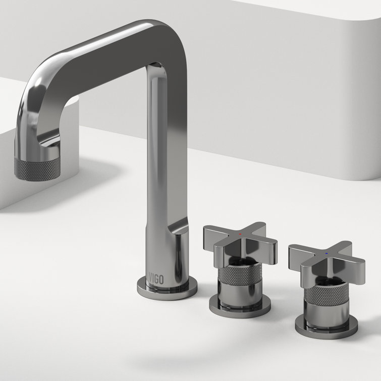 Wythe 9" H Two Handle Widespread Bathroom Faucet in Chrome and Black Brass