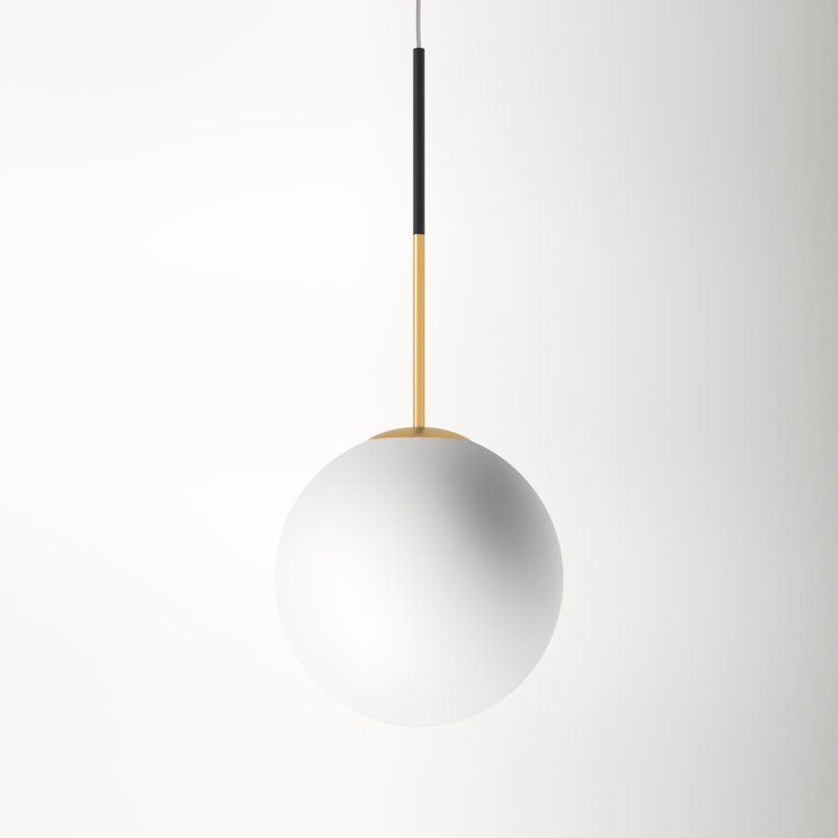 Vesper Satin Brass & Black Globe Pendant with Dimmable White Glass Shade