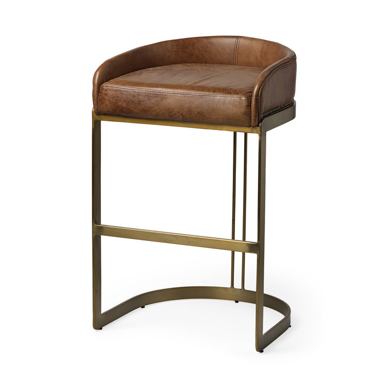Bradley Brown Leather and Gold Metal Counter Stool
