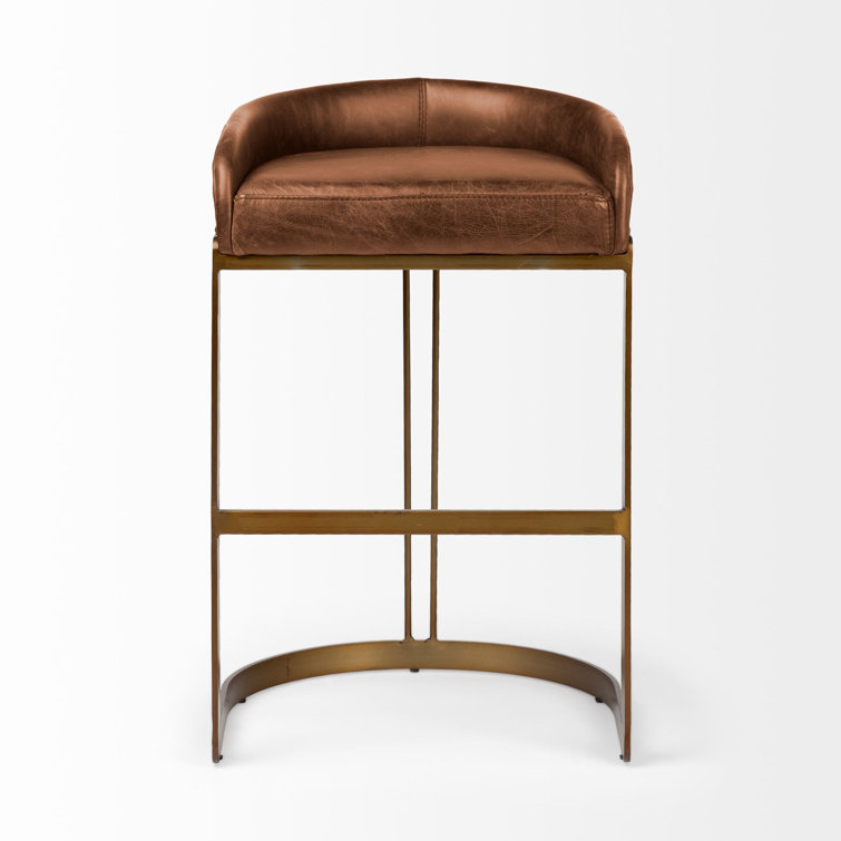 Bradley Brown Leather and Gold Metal Counter Stool