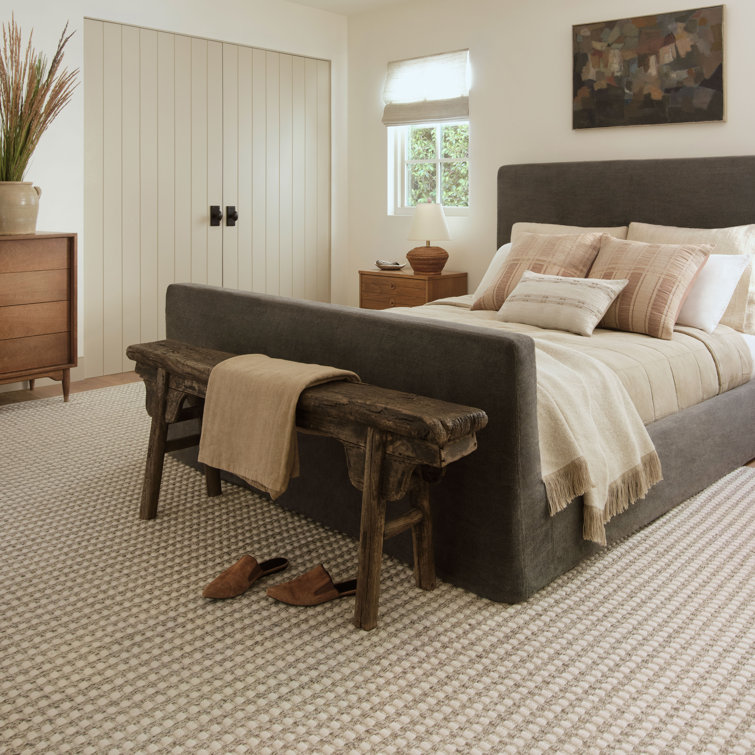 Ivory and Natural Wool Cotton Square Area Rug