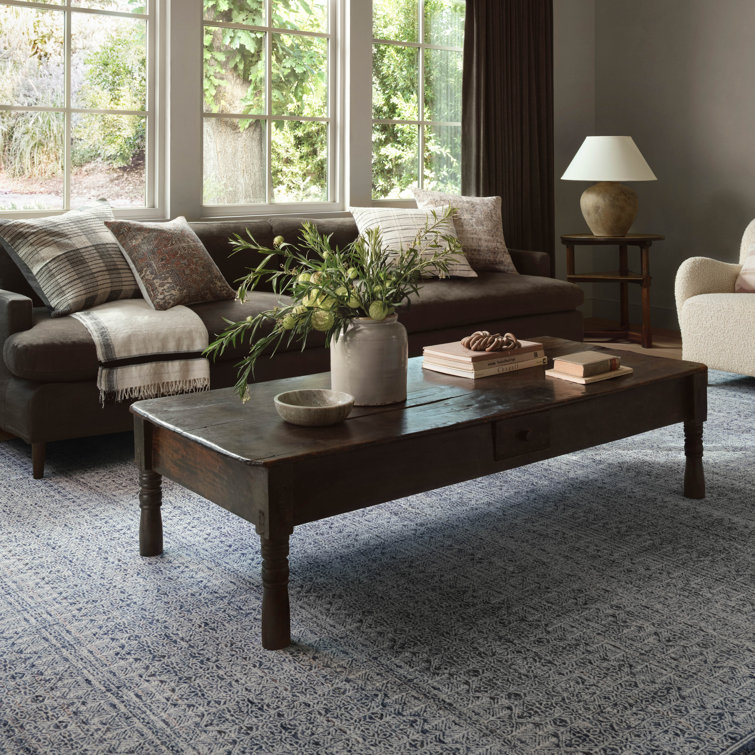 Denim and Ivory Geometric Pattern Rectangular Rug 2'3" x 3'10"