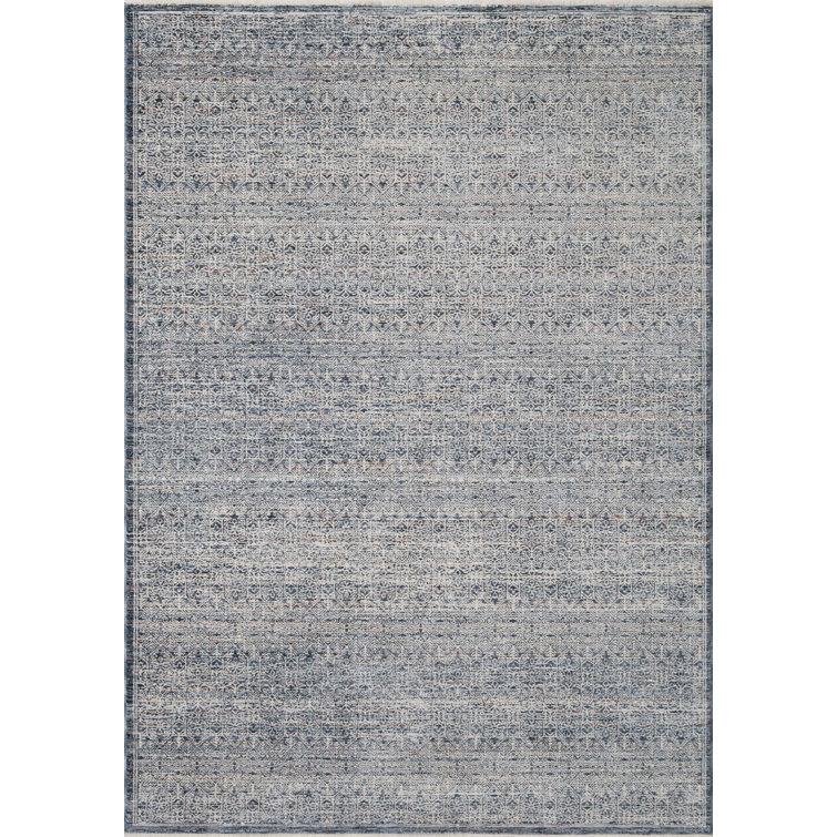 Denim and Ivory Geometric Pattern Rectangular Rug 2'3" x 3'10"