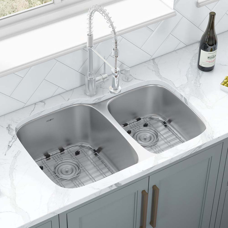 Ruvati 32-inch Satin Finish Double Bowl Stainless Steel Undermount Kitchen Sink