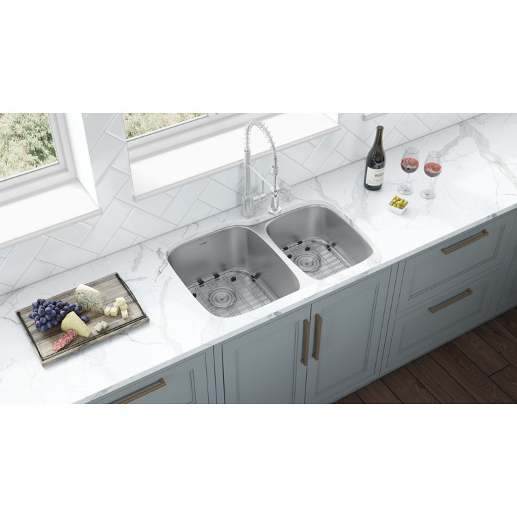 Ruvati 32-inch Satin Finish Double Bowl Stainless Steel Undermount Kitchen Sink