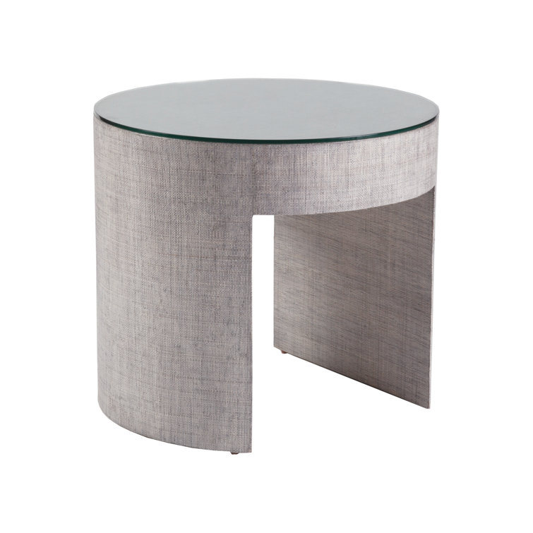 Elegant Transitional Gray Wood and Glass 26" Round End Table