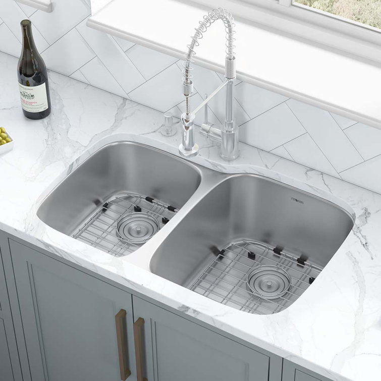 Ruvati 32-inch Satin Finish Stainless Steel Double Bowl Kitchen Sink