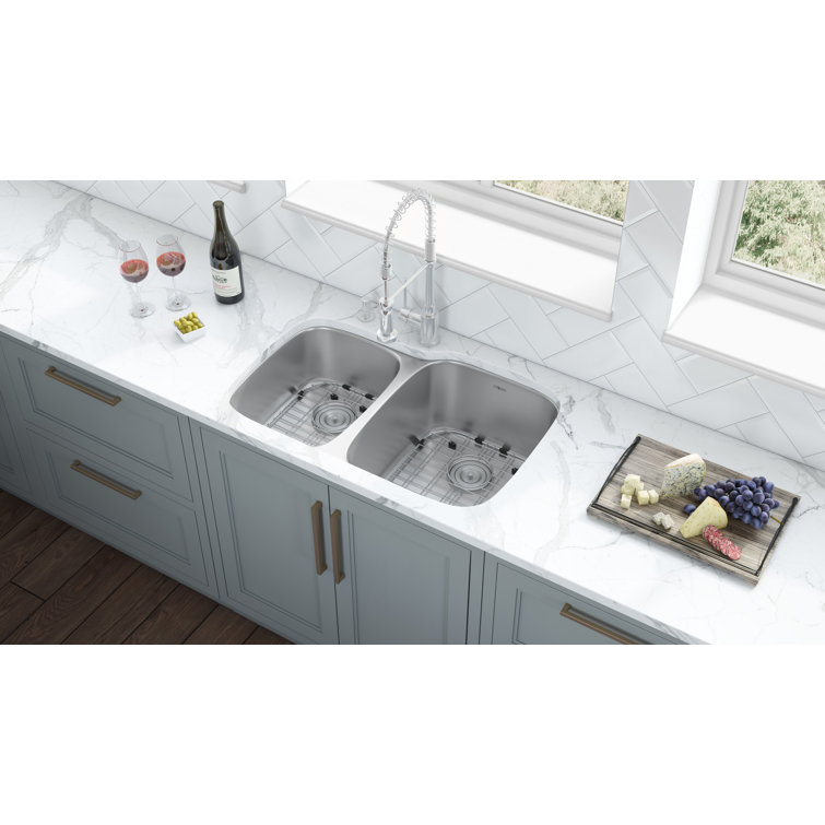 Ruvati 32-inch Satin Finish Stainless Steel Double Bowl Kitchen Sink