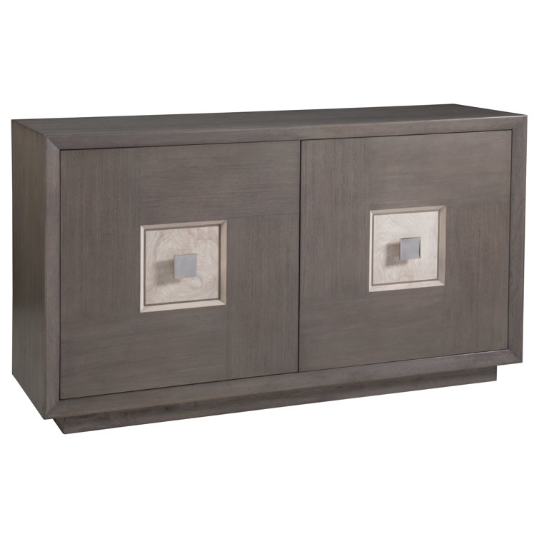 Transitional Gray-Brown White Oak Media Console with Cabinet
