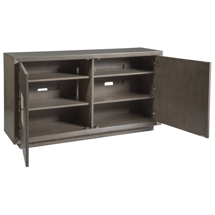 Transitional Gray-Brown White Oak Media Console with Cabinet