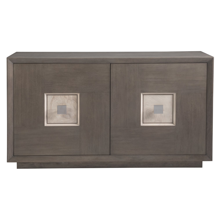 Transitional Gray-Brown White Oak Media Console with Cabinet