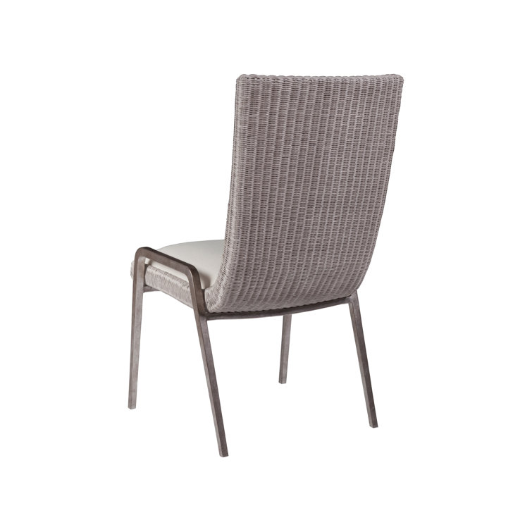 Transitional Beige Woven Wicker Side Chair with Silver Leaf Frame