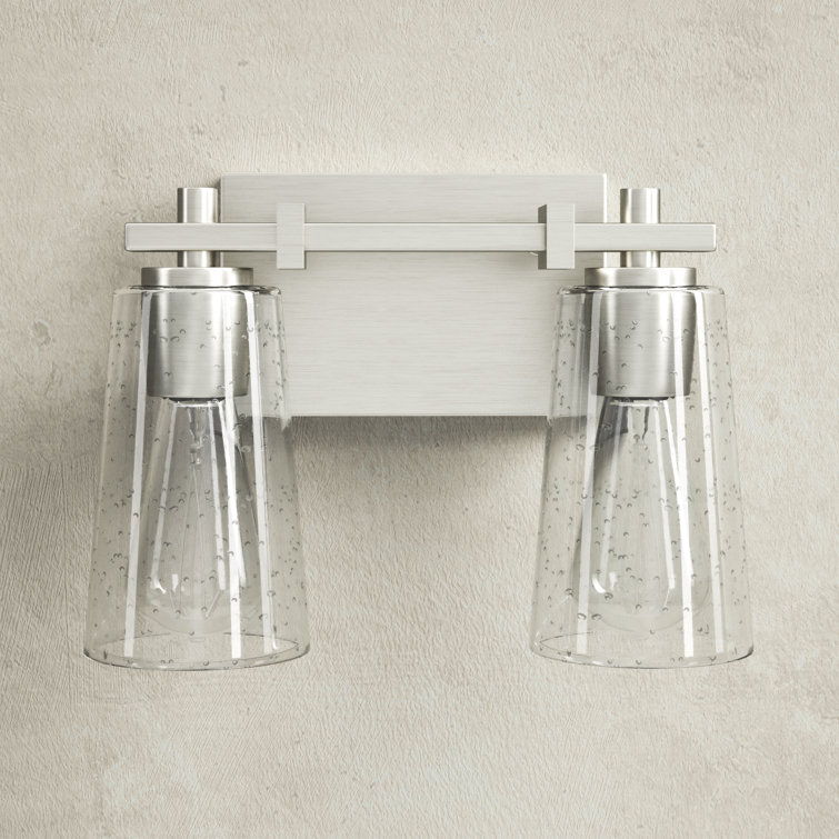 Satin Nickel 2-Light Dimmable Vanity Light with Clear Seeded Glass Shades
