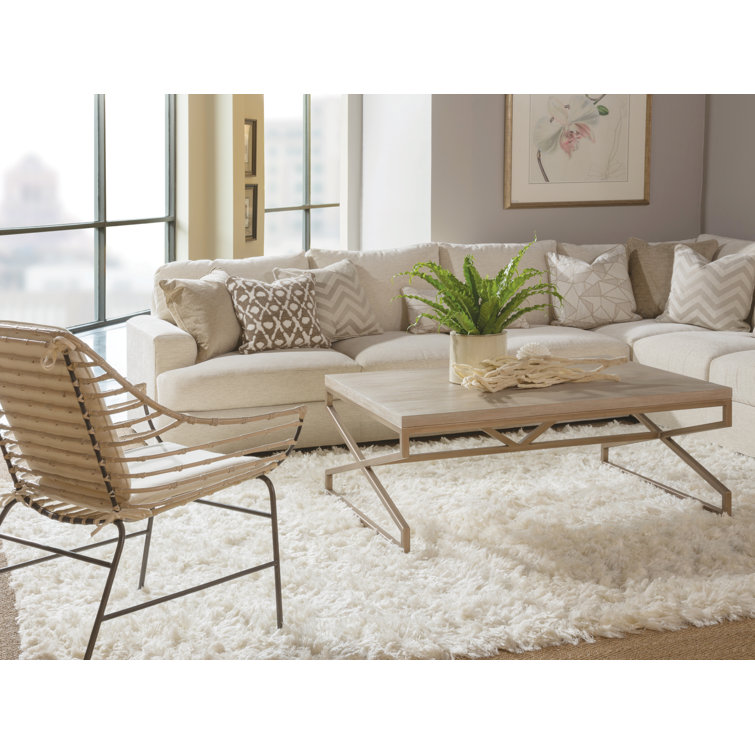 Coastal White Washed Rattan and Metal Arm Chair with Linen Pads
