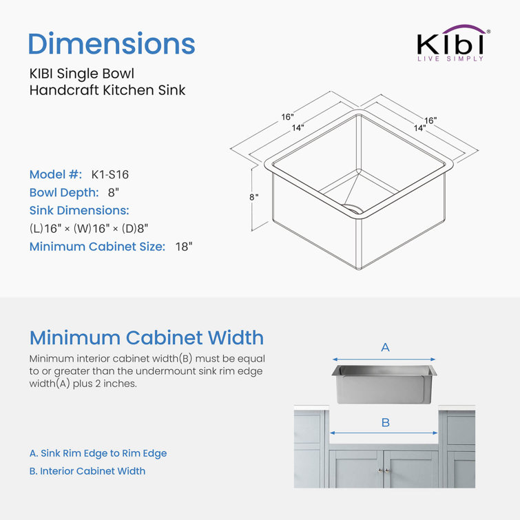 16'' Stainless Steel Undermount Single Bowl Kitchen Sink