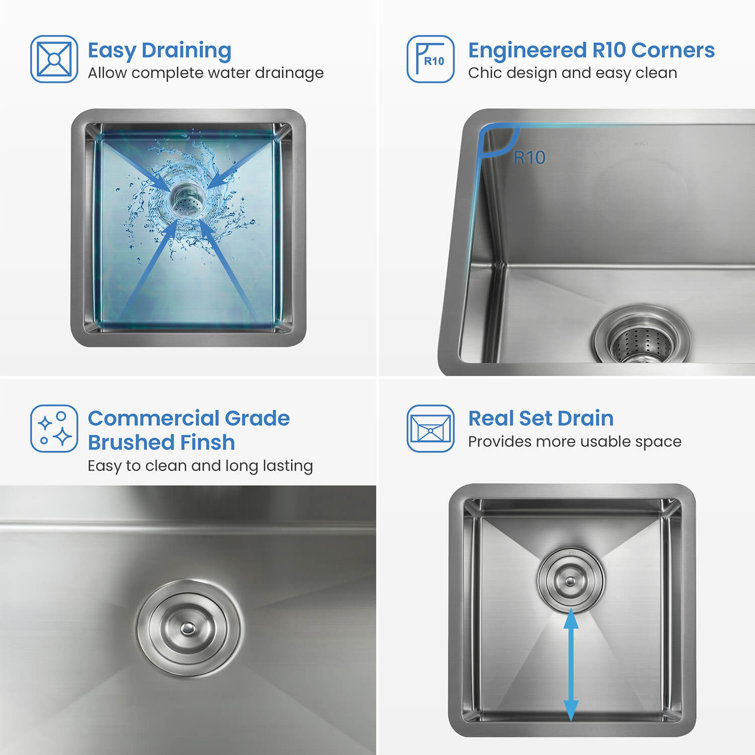 16'' Stainless Steel Undermount Single Bowl Kitchen Sink
