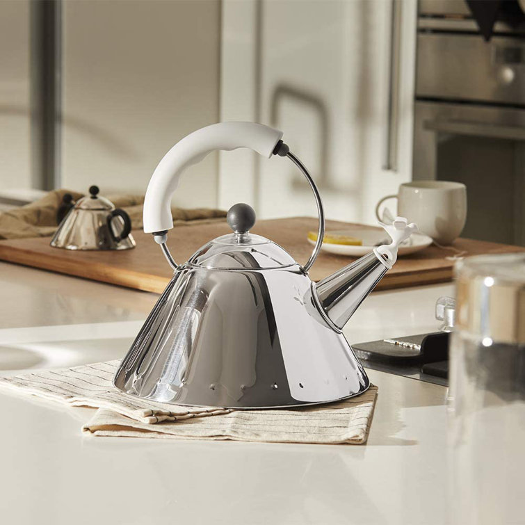 Stainless Steel Whistling Kettle with White Handle and Bird Whistle