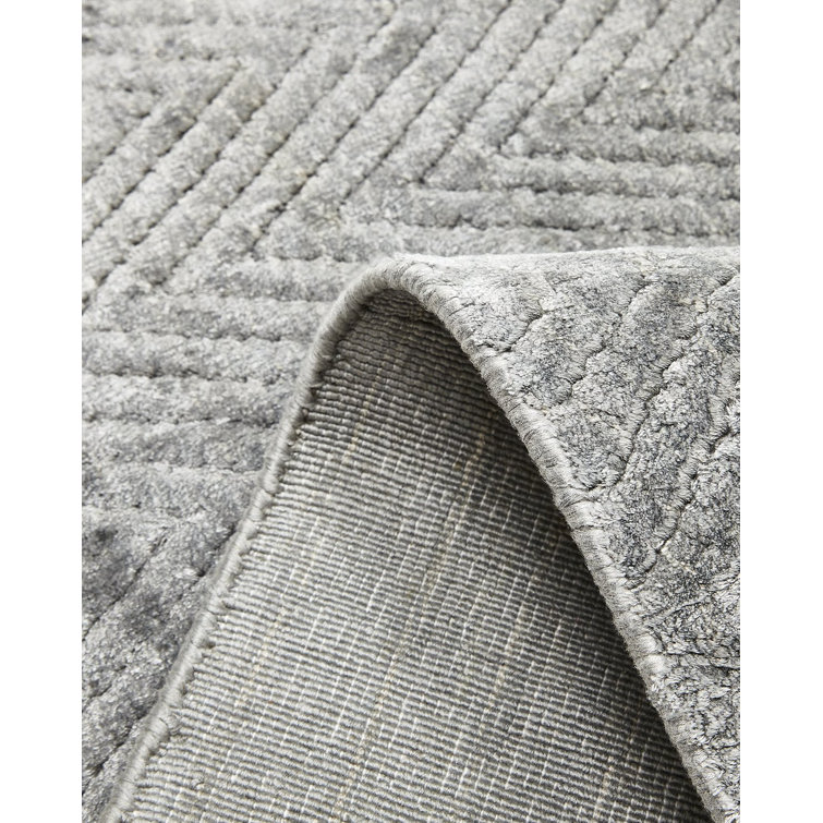 Charcoal Herringbone Hand-Knotted Viscose 8' x 10' Area Rug