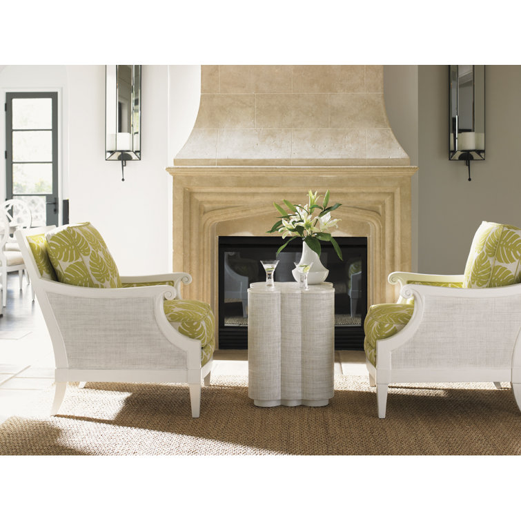Spar Point 18'' White Raffia Chairside Table with Quadrefoil Shape